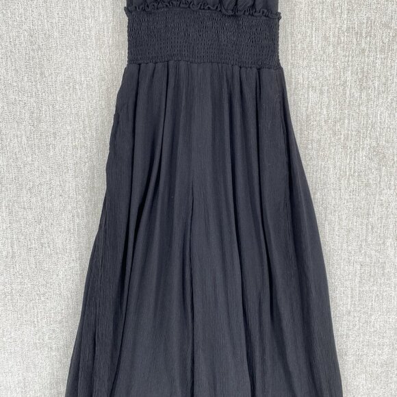 By Anthropologie Jumpsuit Womens XS Black Wide Leg Smocked Halter Keyhole V-Neck - Picture 5 of 16